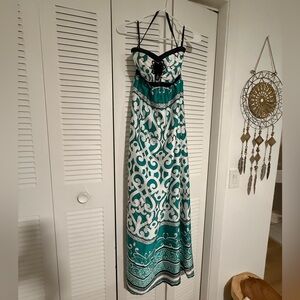 2B Bebe Teal and White Patterned Maxi Dress